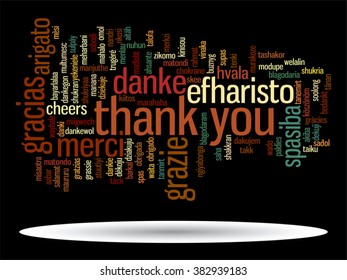Vector concept or conceptual abstract thank you word cloud in different languages or multilingual for education or thanksgiving day, metaphor to appreciation, multicultural, friendship, tourism travel