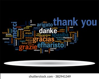 Vector concept or conceptual abstract thank you word cloud in different languages or multilingual for education or thanksgiving day, metaphor to appreciation, multicultural, friendship, tourism travel