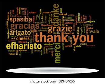 Vector concept or conceptual abstract thank you word cloud in different languages or multilingual for education or thanksgiving day, metaphor to appreciation, multicultural, friendship, tourism travel