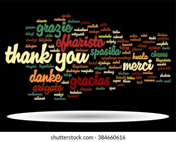 Vector concept or conceptual abstract thank you word cloud in different languages or multilingual for education or thanksgiving day, metaphor to appreciation, multicultural, friendship, tourism travel