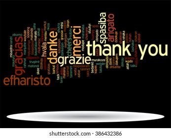 Vector concept or conceptual abstract thank you word cloud in different languages or multilingual for education or Thanksgiving Day