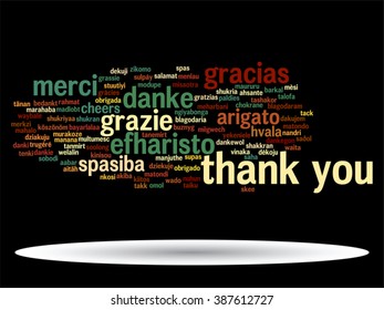 Vector concept or conceptual abstract thank you word cloud in different languages or multilingual for education or Thanksgiving Day