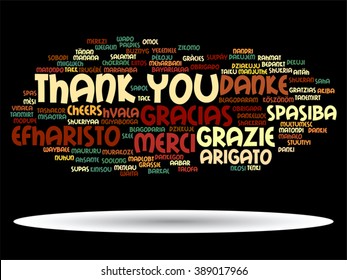 Vector concept or conceptual abstract thank you word cloud in different languages or multilingual for education or thanksgiving day, metaphor to appreciation, multicultural, friendship, tourism travel