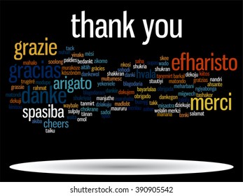 Vector concept or conceptual abstract thank you word cloud in different languages or multilingual for education or thanksgiving day, metaphor to appreciation, multicultural, friendship, tourism travel