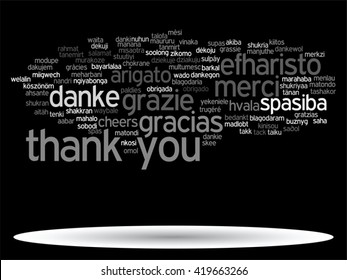 Vector concept or conceptual abstract thank you word cloud in different languages or multilingual for education or thanksgiving day, metaphor to appreciation, multicultural, friendship, tourism travel