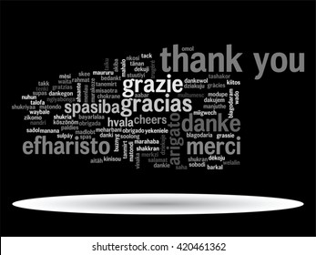 Vector concept or conceptual abstract thank you word cloud in different languages or multilingual for education or thanksgiving day, metaphor to appreciation, multicultural, friendship, tourism travel