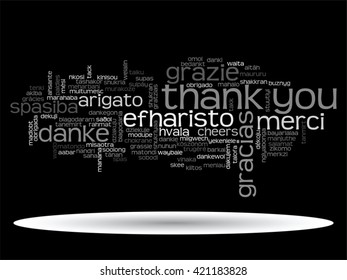 Vector concept or conceptual abstract thank you word cloud in different languages or multilingual for education or thanksgiving day, metaphor to appreciation, multicultural, friendship, tourism travel