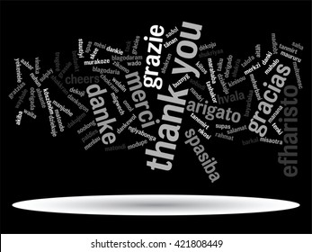 Vector concept or conceptual abstract thank you word cloud in different languages or multilingual for education or thanksgiving day, metaphor to appreciation, multicultural, friendship, tourism travel