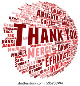 Vector concept or conceptual abstract thank you word cloud in different languages or multilingual for education or Thanksgiving Day metaphor to appreciation, multicultural, friendship, tourism travel