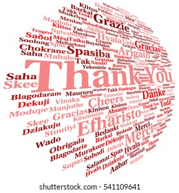 Vector concept or conceptual abstract thank you word cloud in different languages or multilingual for education or Thanksgiving Day, metaphor to appreciation, multicultural, friendship, tourism travel