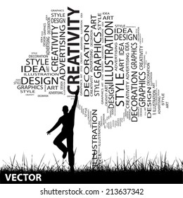 Vector concept or conceptual abstract tree and grass shape, a man jumping isolated on white background for design, graphic, nature, child, young, idea, style, creative, fashion, artist , art or decor