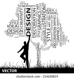 Vector concept or conceptual abstract tree and grass shape, a man jumping isolated on white background for design, graphic, nature, child, young, idea, style, creative, fashion, artist , art or decor