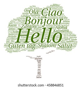 Vector concept conceptual abstract tree hello or greeting international word cloud in different languages or multilingual metaphor to world, foreign, worldwide, travel, translate, vacation or tourism