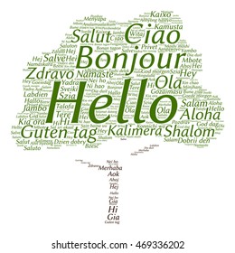 Vector concept conceptual abstract tree hello or greeting international word cloud in different languages or multilingual metaphor to world, foreign, worldwide, travel, translate, vacation or tourism