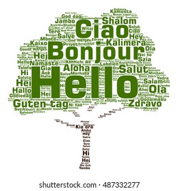 Vector concept conceptual abstract tree hello or greeting international word cloud in different languages or multilingual metaphor to world, foreign, worldwide, travel, translate, vacation or tourism