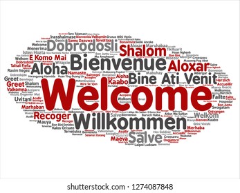 Vector concept or conceptual abstract welcome or greeting international word cloud in different languages or multilingual. Collage of world, foreign, worldwide travel, translate, vacation tourism text