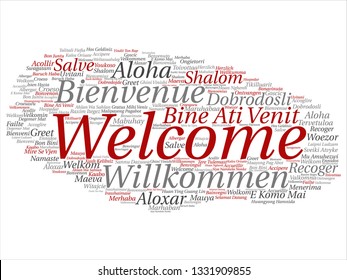 Vector concept or conceptual abstract welcome or greeting international word cloud in different languages or multilingual. Collage of world, foreign, worldwide travel, translate, vacation tourism text