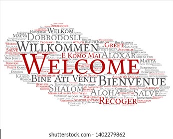 Vector concept or conceptual abstract welcome or greeting international word cloud in different languages or multilingual. Collage of world, foreign, worldwide travel, translate, vacation tourism text