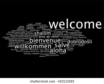 Vector concept or conceptual abstract welcome or greeting international word cloud in different languages or multilingual, metaphor to world, foreign, worldwide, travel, translate, vacation or tourism