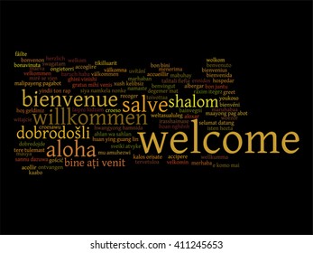 Vector concept or conceptual abstract welcome or greeting international word cloud in different languages or multilingual, metaphor to world, foreign, worldwide, travel, translate, vacation or tourism