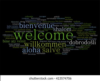 Vector concept or conceptual abstract welcome or greeting international word cloud in different languages or multilingual, metaphor to world, foreign, worldwide, travel, translate, vacation or tourism