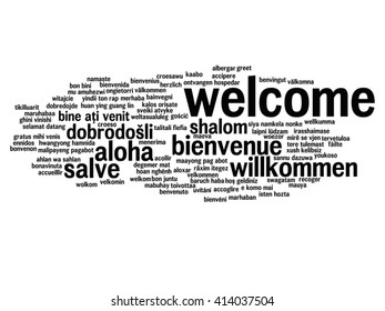 Vector concept or conceptual abstract welcome or greeting international word cloud in different languages or multilingual, metaphor to world, foreign, worldwide, travel, translate, vacation or tourism