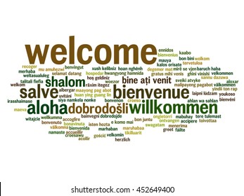 Vector concept or conceptual abstract welcome or greeting international word cloud in different languages or multilingual, metaphor to world, foreign, worldwide, travel, translate, vacation or tourism