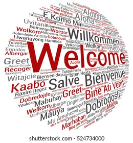 Vector concept conceptual abstract welcome greeting international word cloud in different languages or multilingual isolated metaphor to world, foreign, worldwide, travel, translate, vacation tourism