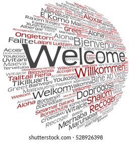 Vector concept conceptual abstract welcome greeting international word cloud in different languages or multilingual isolated,  metaphor to world, foreign, worldwide, travel, translate vacation tourism