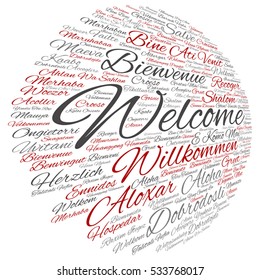 Vector concept conceptual abstract welcome greeting international word cloud in different languages multilingual isolated metaphor to world, foreign, worldwide, travel, translate, vacation or tourism
