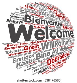 Vector concept conceptual abstract welcome greeting international word cloud in different languages or multilingual isolated, metaphor to world, foreign, worldwide, travel, translate, vacation tourism
