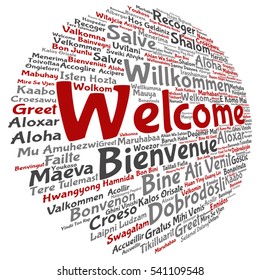Vector concept conceptual abstract welcome greeting international word cloud in different languages or multilingual isolated metaphor to world, foreign, worldwide, travel, translate, vacation tourism