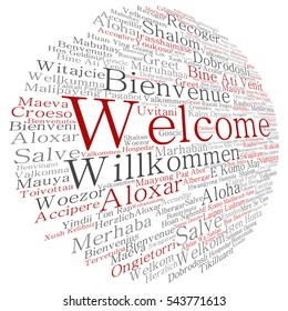 Vector concept conceptual abstract welcome or greeting international word cloud in different languages multilingual isolated metaphor to world, foreign, worldwide, travel, translate, vacation tourism
