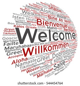 Vector concept conceptual abstract welcome greeting international word cloud in different languages or multilingual isolated metaphor to world, foreign, worldwide, travel, translate, vacation tourism