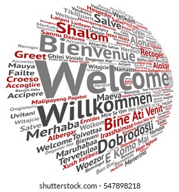 Vector concept conceptual abstract welcome greeting international word cloud in different languages multilingual isolated metaphor to world, foreign, worldwide, travel, translate, vacation tourism