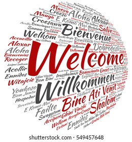 Vector concept conceptual abstract welcome greeting international word cloud in different languages or multilingual isolated metaphor to world, foreign, worldwide, travel, translate, vacation tourism
