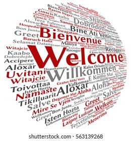 Vector concept conceptual abstract welcome or greeting international word cloud in different languages multilingual isolated metaphor to world, foreign, worldwide, travel, translate, vacation tourism