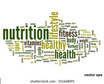 Vector concept or conceptual abstract word cloud on white background as metaphor for health, nutrition, diet, wellness, body, energy, medical, fitness, medical, gym, medicine, sport,heart or science