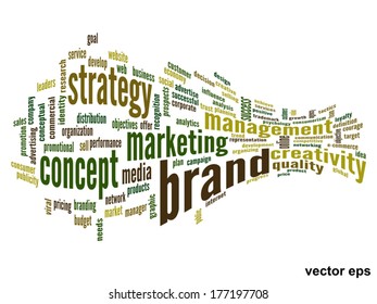 Vector concept or conceptual abstract word cloud on white background as metaphor for business, trend, media, focus, market, value, product, advertising or customer. Also for corporate wordcloud