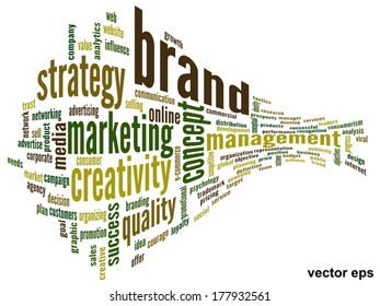 Concepto vectorial o nube conceptual abstracta de palabras sobre fondo blanco como metáfora para negocios, tendencias, medios, enfoque, mercado, valor, producto, publicidad o cliente. También para la nube de palabras corporativa