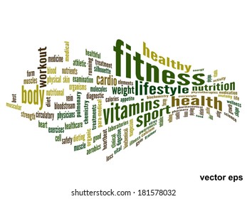 Vector concept or conceptual abstract word cloud on white background as metaphor for health, nutrition, diet, wellness, body, energy, medical, fitness, medical, gym, medicine, sport, heart or science