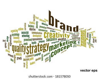 Vector concept or conceptual abstract word cloud on white background as metaphor for business, trend, media, focus, market, value, product, advertising or customer. Also for corporate wordcloud