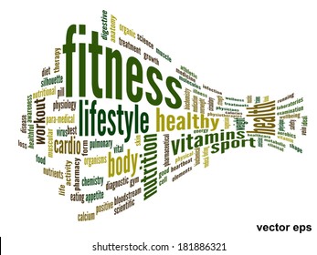 Vector concept or conceptual abstract word cloud on white background as metaphor for health, nutrition, diet, wellness, body, energy, medical, fitness, medical, gym, medicine, sport, heart or science