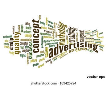 Vektorkonzept oder konzeptuell abstrakte Wortwolke auf weißem Hintergrund als Metapher für Unternehmen, Trends, Medien, Fokus, Markt, Wert, Produkt, Werbung oder Kunden. Auch für Corporate WordCloud