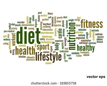 Vector concept or conceptual abstract word cloud on white background as metaphor for health, nutrition, diet, wellness, body, energy, medical, fitness, medical, gym, medicine, sport, heart or science