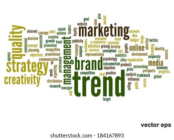 Vector concept or conceptual abstract word cloud on white background as metaphor for business, trend, media, focus, market, value, product, advertising or customer. Also for corporate wordcloud