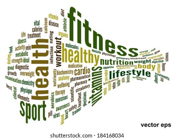 Vector concept or conceptual abstract word cloud on white background as metaphor for health, nutrition, diet, wellness, body, energy, medical, fitness, medical, gym, medicine, sport, heart or science