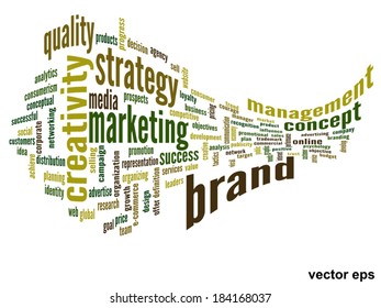 Concepto vectorial o nube conceptual abstracta de palabras sobre fondo blanco como metáfora para negocios, tendencias, medios, enfoque, mercado, valor, producto, publicidad o cliente. También para la nube de palabras corporativa