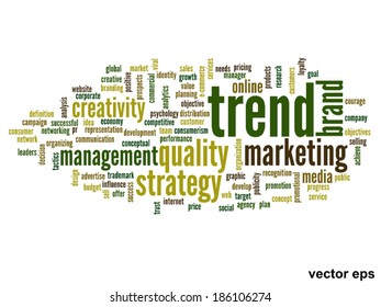 Vector concept or conceptual abstract word cloud on white background as metaphor for business, trend, media, focus, market, value, product, advertising or customer. Also for corporate wordcloud