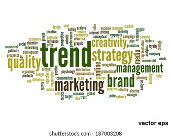 Concepto vectorial o nube conceptual abstracta de palabras sobre fondo blanco como metáfora para negocios, tendencias, medios, enfoque, mercado, valor, producto, publicidad o cliente. También para la nube de palabras corporativa
